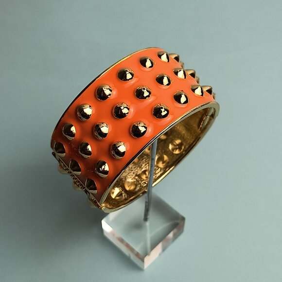 Statement Chunky Spiked Enamel Inged Bangle Bracelet Bright Orange Gold … - Picture 3 of 6